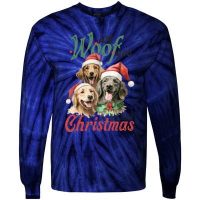 We Woof You A Merry Christmas Vintage Christmas Dogs Tie-Dye Long Sleeve Shirt