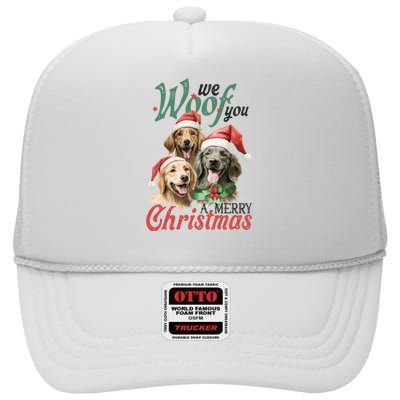 We Woof You A Merry Christmas Vintage Christmas Dogs High Crown Mesh Back Trucker Hat