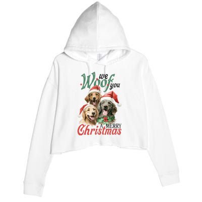 We Woof You A Merry Christmas Vintage Christmas Dogs Crop Fleece Hoodie