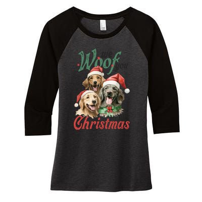 We Woof You A Merry Christmas Vintage Christmas Dogs Women's Tri-Blend 3/4-Sleeve Raglan Shirt