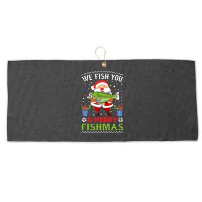 We Wish You A Merry Fishmas Funny Christmas Santa Fishing Cool Gift Large Microfiber Waffle Golf Towel