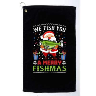 We Wish You A Merry Fishmas Funny Christmas Santa Fishing Cool Gift Platinum Collection Golf Towel