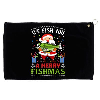 We Wish You A Merry Fishmas Funny Christmas Santa Fishing Cool Gift Grommeted Golf Towel