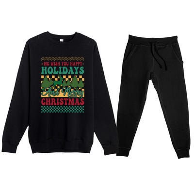 We Wish You Happy Holidays And Merry Christmas Ugly Sweater Funny Xmas Gift Premium Crewneck Sweatsuit Set