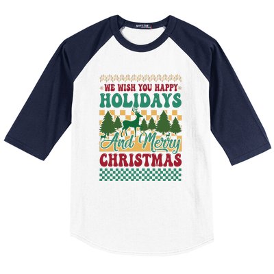 We Wish You Happy Holidays And Merry Christmas Ugly Sweater Funny Xmas Gift Baseball Sleeve Shirt