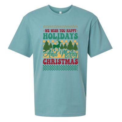 We Wish You Happy Holidays And Merry Christmas Ugly Sweater Funny Xmas Gift Sueded Cloud Jersey T-Shirt