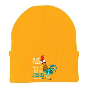 Women Why Y'all Trying To Test The Jesus In Me Funny Chicken Knit Cap Winter Beanie