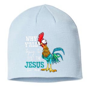 Women Why Y'all Trying To Test The Jesus In Me Funny Chicken Sustainable Beanie