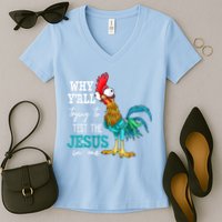 Women Why Y'all Trying To Test The Jesus In Me Funny Chicken Women's V-Neck T-Shirt