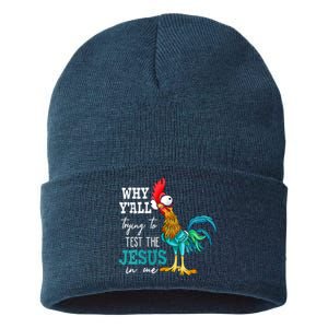 Women Why Y'all Trying To Test The Jesus In Me Funny Chicken Sustainable Knit Beanie