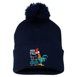 Women Why Y'all Trying To Test The Jesus In Me Funny Chicken Pom Pom 12in Knit Beanie