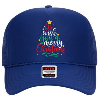 We Wish You A Merry Christmas Xmas Pajama Holiday Boy Girl Cute Gift High Crown Mesh Back Trucker Hat