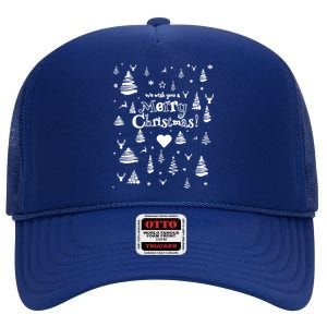 We Wish You A Merry Xmas Eve Pattern Gift Idea Gift High Crown Mesh Back Trucker Hat