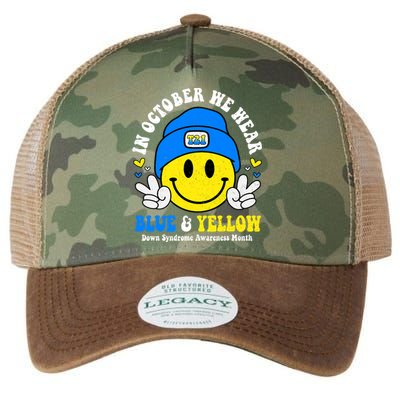 We Wear Yellow Blue Smile Face For Down Syndrome Awareness Legacy Tie Dye Trucker Hat