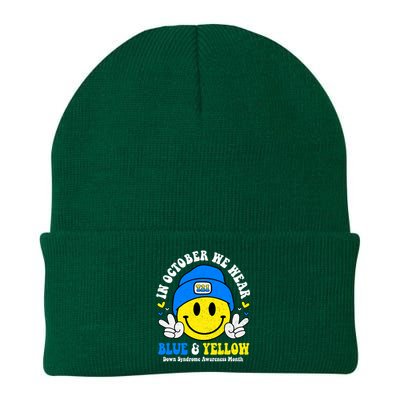 We Wear Yellow Blue Smile Face For Down Syndrome Awareness Knit Cap Winter Beanie