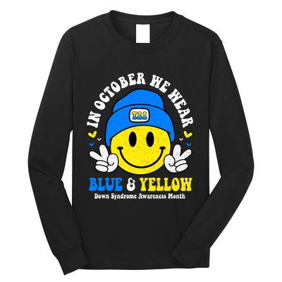 We Wear Yellow Blue Smile Face For Down Syndrome Awareness Long Sleeve Shirt