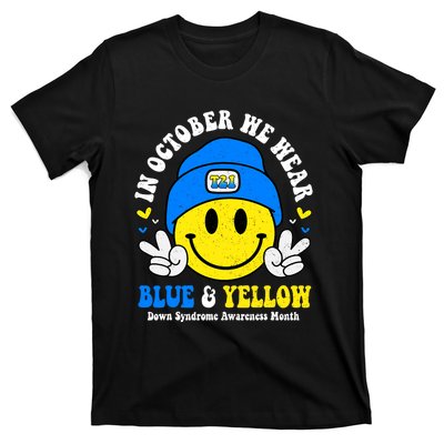 We Wear Yellow Blue Smile Face For Down Syndrome Awareness T-Shirt