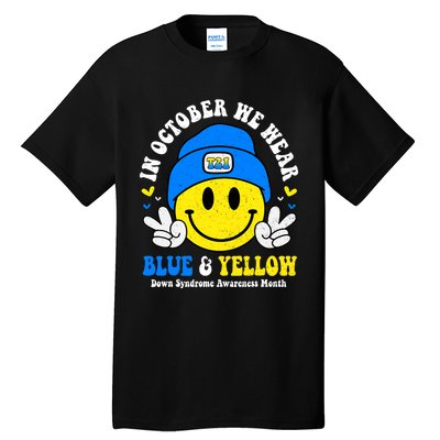 We Wear Yellow Blue Smile Face For Down Syndrome Awareness Tall T-Shirt