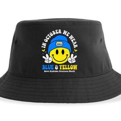 We Wear Yellow Blue Smile Face For Down Syndrome Awareness Sustainable Bucket Hat