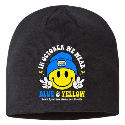 We Wear Yellow Blue Smile Face For Down Syndrome Awareness Sustainable Beanie