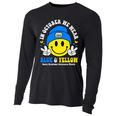 We Wear Yellow Blue Smile Face For Down Syndrome Awareness Cooling Performance Long Sleeve Crew