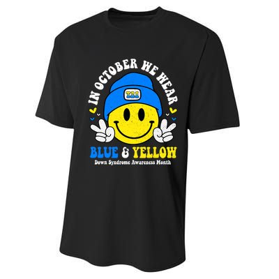 We Wear Yellow Blue Smile Face For Down Syndrome Awareness Performance Sprint T-Shirt