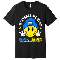 We Wear Yellow Blue Smile Face For Down Syndrome Awareness Premium T-Shirt