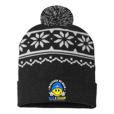 We Wear Yellow Blue Smile Face For Down Syndrome Awareness USA-Made Snowflake Beanie