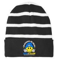 We Wear Yellow Blue Smile Face For Down Syndrome Awareness Striped Beanie with Solid Band