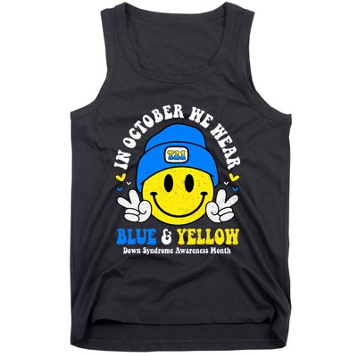 We Wear Yellow Blue Smile Face For Down Syndrome Awareness Tank Top