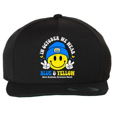 We Wear Yellow Blue Smile Face For Down Syndrome Awareness Wool Snapback Cap