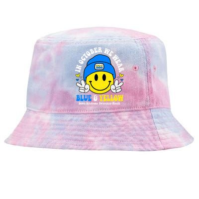 We Wear Yellow Blue Smile Face For Down Syndrome Awareness Tie-Dyed Bucket Hat