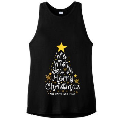We Wish You A Merry Christmas And Happy New Year Star Tree Ladies PosiCharge Tri-Blend Wicking Tank