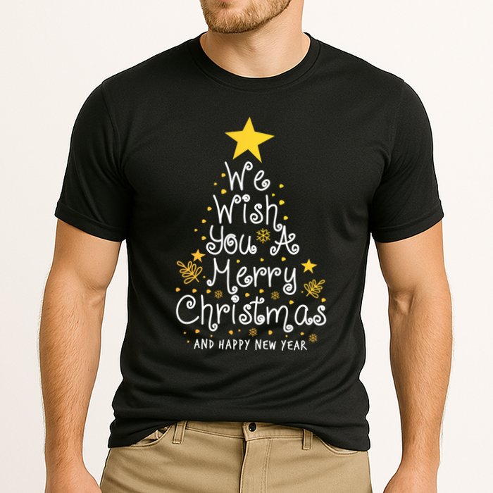 We Wish You A Merry Christmas And Happy New Year Star Tree Cooling Performance Crew T-Shirt