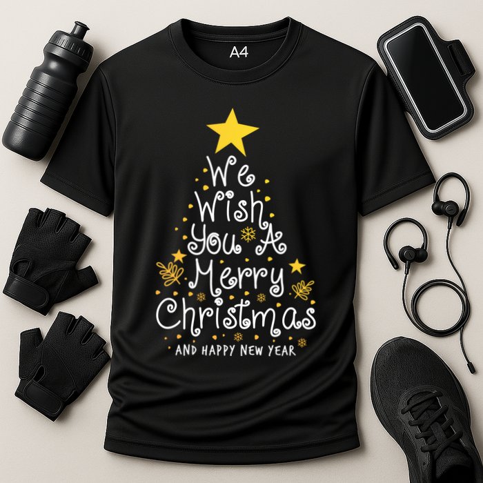 We Wish You A Merry Christmas And Happy New Year Star Tree Cooling Performance Crew T-Shirt