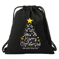 We Wish You A Merry Christmas And Happy New Year Star Tree Drawstring Bag
