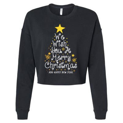 We Wish You A Merry Christmas And Happy New Year Star Tree Cropped Pullover Crew