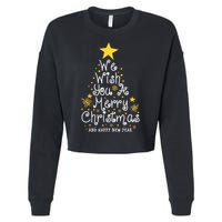 We Wish You A Merry Christmas And Happy New Year Star Tree Cropped Pullover Crew