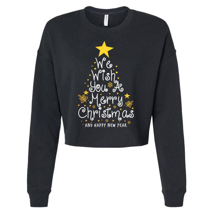 We Wish You A Merry Christmas And Happy New Year Star Tree Cropped Pullover Crew