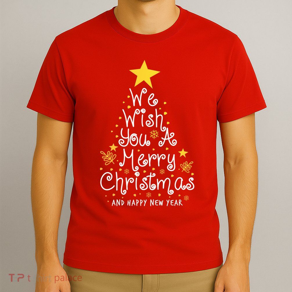 We Wish You A Merry Christmas And Happy New Year Star Tree T-Shirt