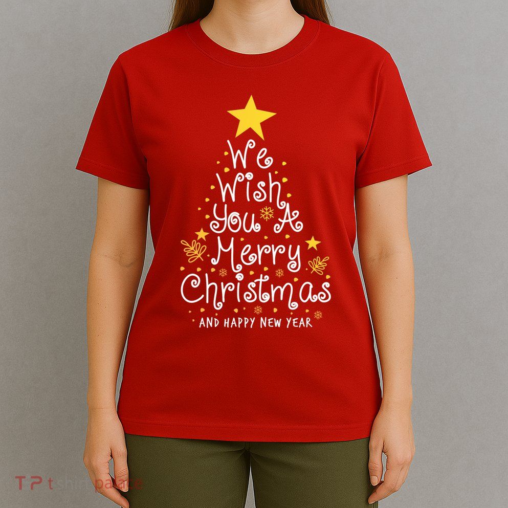 We Wish You A Merry Christmas And Happy New Year Star Tree T-Shirt