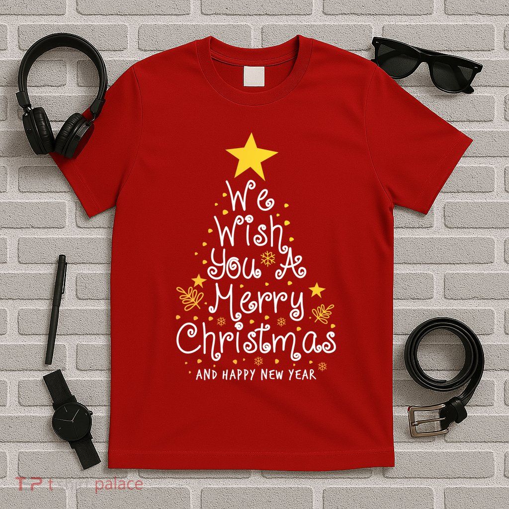 We Wish You A Merry Christmas And Happy New Year Star Tree T-Shirt