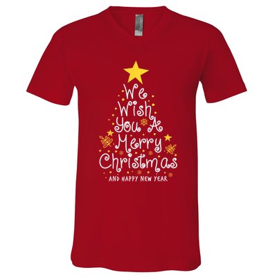 We Wish You A Merry Christmas And Happy New Year Star Tree V-Neck T-Shirt