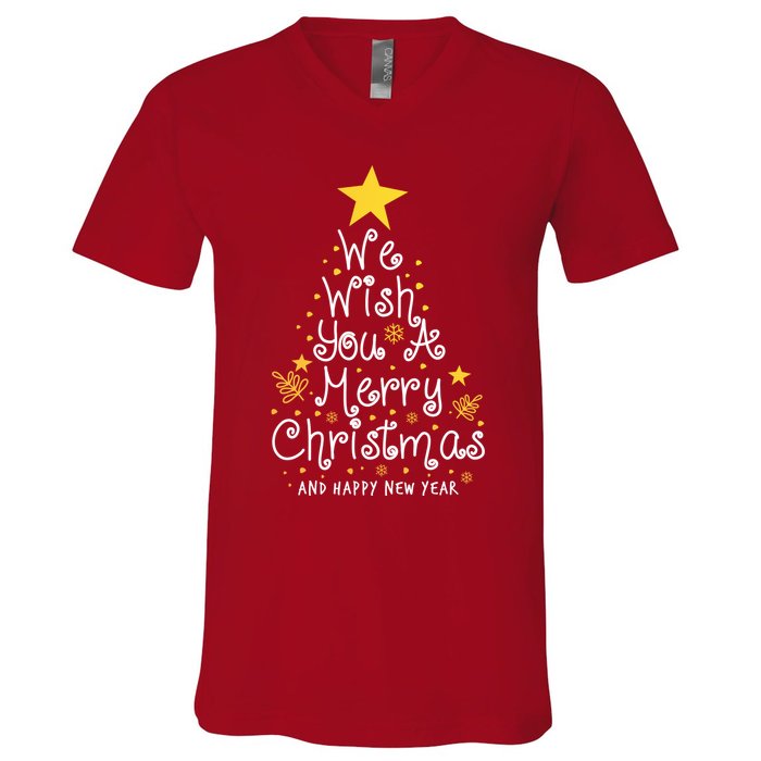 We Wish You A Merry Christmas And Happy New Year Star Tree V-Neck T-Shirt