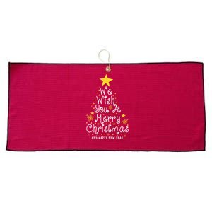 We Wish You A Merry Christmas And Happy New Year Star Tree Large Microfiber Waffle Golf Towel