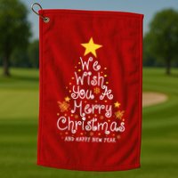 We Wish You A Merry Christmas And Happy New Year Star Tree Golf Towel
