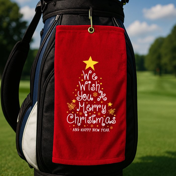 We Wish You A Merry Christmas And Happy New Year Star Tree Golf Towel