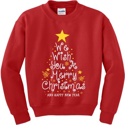 We Wish You A Merry Christmas And Happy New Year Star Tree Kids Sweatshirt