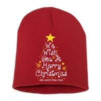 We Wish You A Merry Christmas And Happy New Year Star Tree Short Acrylic Beanie