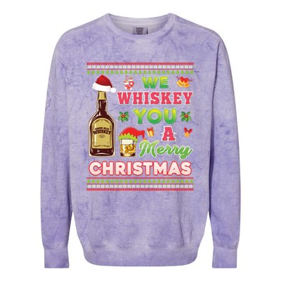 We Whiskey You A Merry Christmas Wish Pajama Ing Santa Gift Colorblast Crewneck Sweatshirt